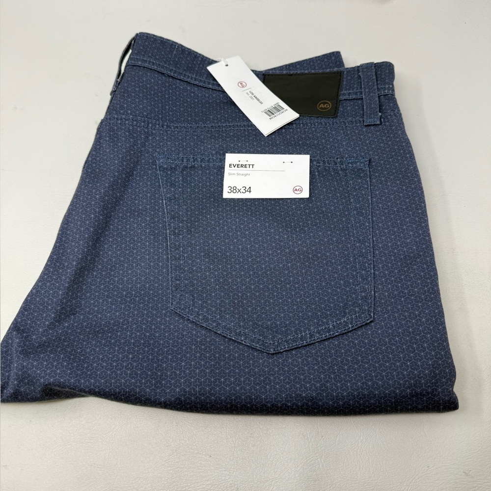 AG Adriano Goldschmied Men's Everett Slim Straight Pattern navy Pants sz 38x34